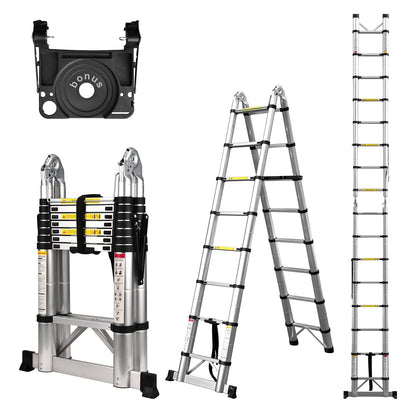 Telescoping Ladder A Frame, 16.5 Ft Compact Aluminum Extension Ladder, Portable Telescopic RV Ladder for Outdoor Camper Trips Motorhome with Tool Platform and Stabilizer Bar, 330 lb