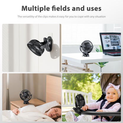 Svinkal Clip on Fan, 5000mAh USB Charging Portable Battery Fans, 6Inch Quiet USB Personal Desk Fan, 3 Speeds, 720° angle adjustment, Small Stroller Fan for home office dormitory.