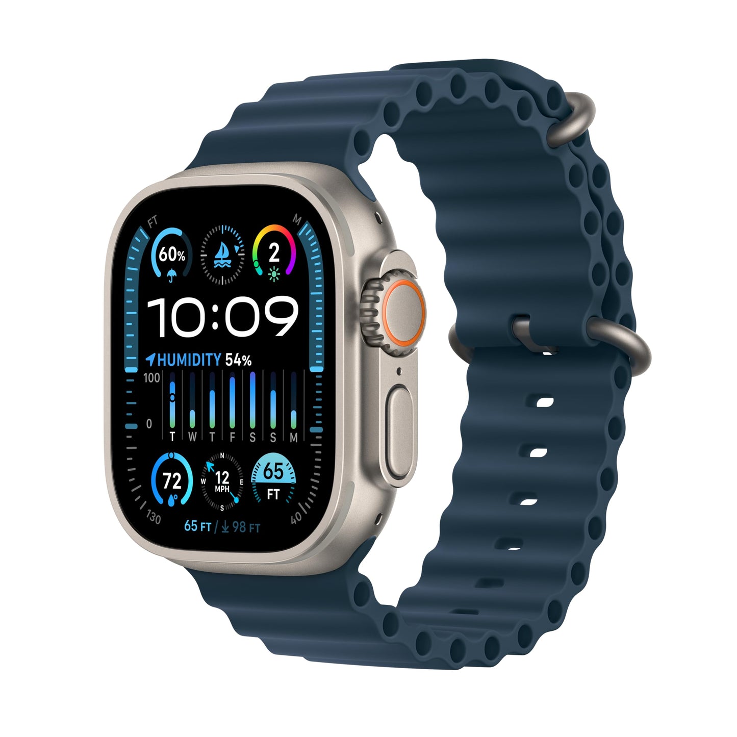 Apple Watch Ultra 2 [GPS + Cellular 49mm] Smartwatch with Rugged Titanium Case & Blue Ocean Band One Size. Fitness Tracker, Precision GPS, Action Button, Extra-Long Battery Life