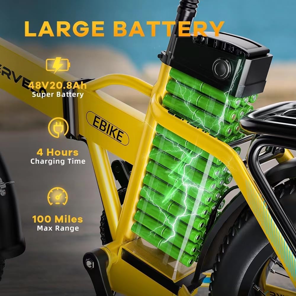 CBVELO 1000W Folding Electric Bike, 48V 20AH Large Removable Battery E Bike, 30+MPH, 80 Miles Max Range, 20" Fat Tire Ebikes for Adults, Adult Electric Bicycles for Long Commutes-Orange 2025