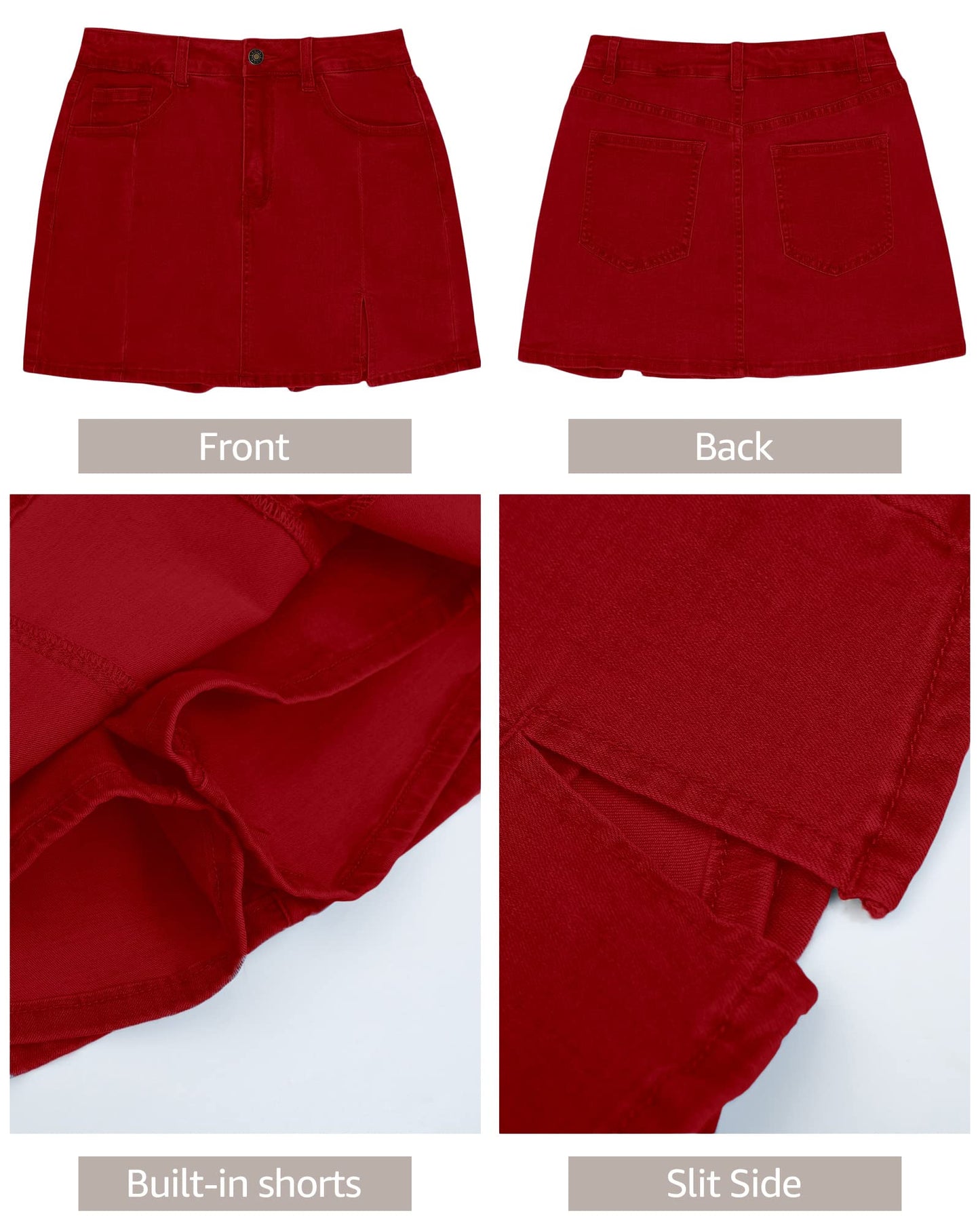 luvamia Skorts Skirts for Women Denim Mini Skirt Side Slit with High Wasited Jean Shorts Stretchy Going Out Skirts for Women Red Jean Shorts for Women True Red Size Medium Size 8 Size 10