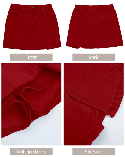 luvamia Skorts Skirts for Women Denim Mini Skirt Side Slit with High Wasited Jean Shorts Stretchy Going Out Skirts for Women Red Jean Shorts for Women True Red Size Medium Size 8 Size 10