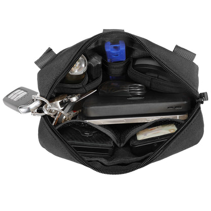 FRTKK Tactical Molle Admin Pouch Utility Laser Cut EDC Tool Pouch Bag Horizontal Modular Pouches Include US Flag Patch and Keychain (Black)