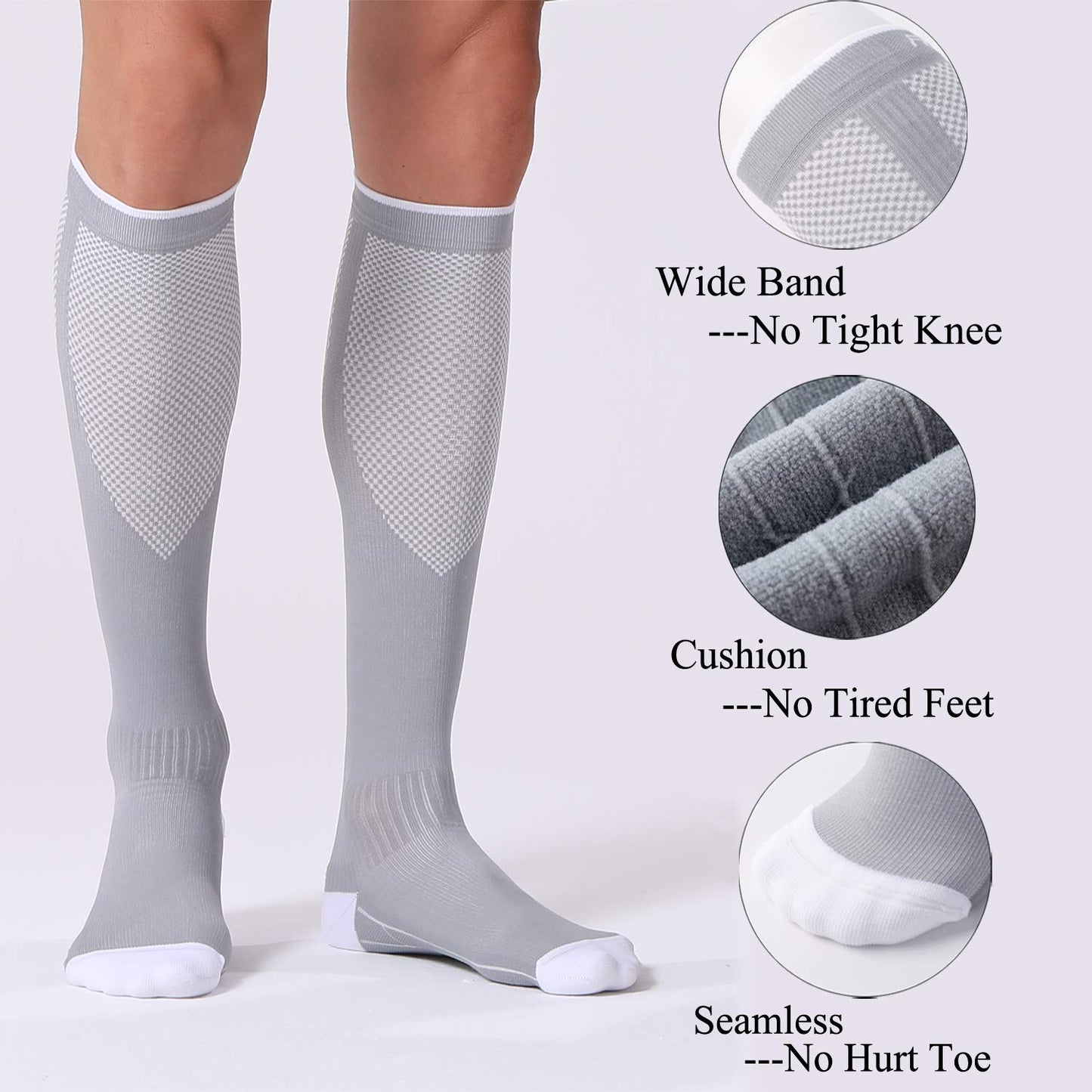 FITRELL 3 Pairs Compression Socks for Women and Men 20-30mmHg- Circulation and Muscle Support Socks for Travel, Running, Nurse, Knee High Socks, Medical Black+White+Grey S/M