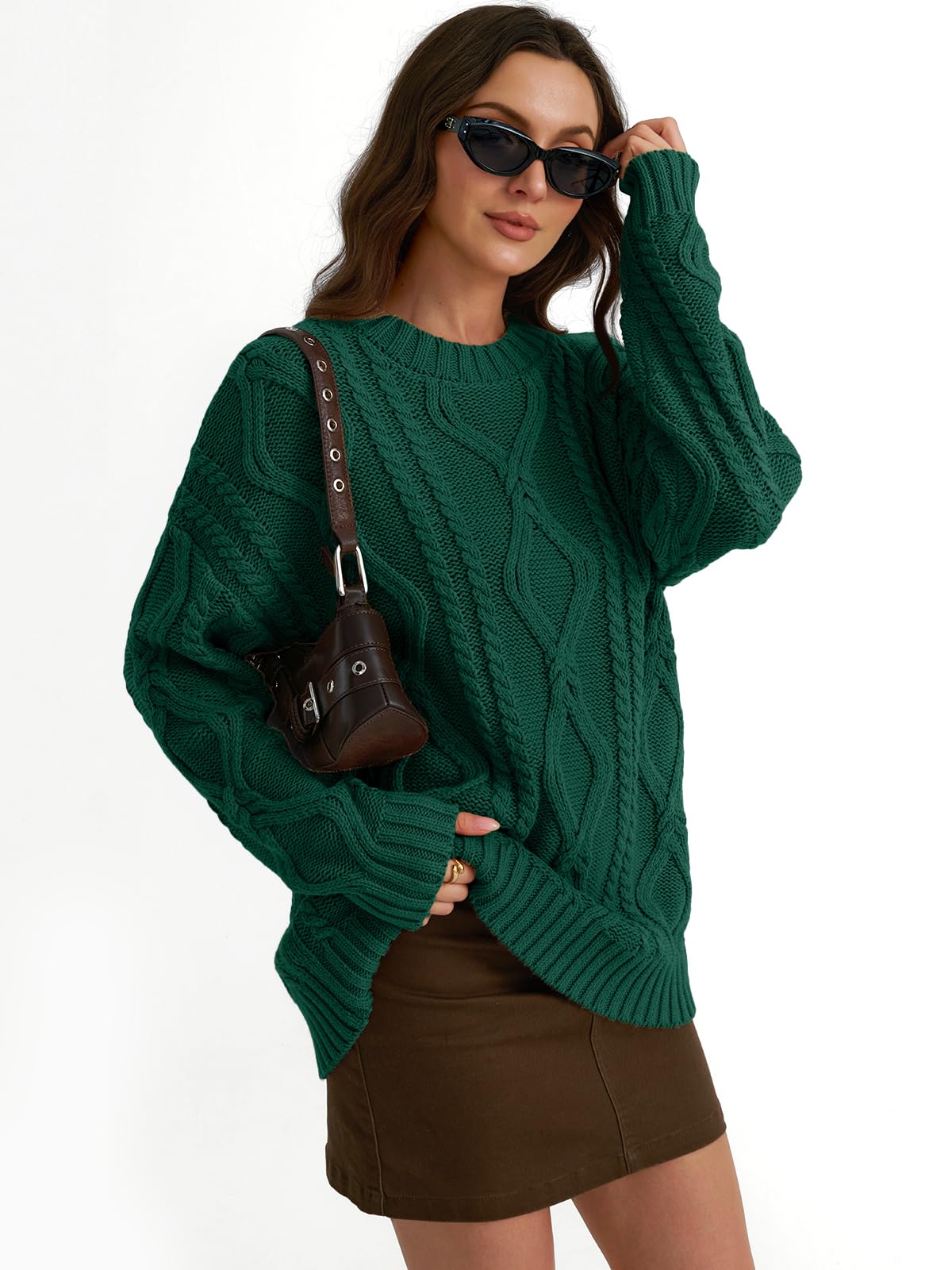 Trendy Queen Oversized Sweaters Womens 2025 Early Fall Fashion Clothes Cable Knit Crewneck Plus Size Pullover Cute Luxury Outfits Chunky Long Tunic Top Winter Holiday Thanksgiving Clothing Green