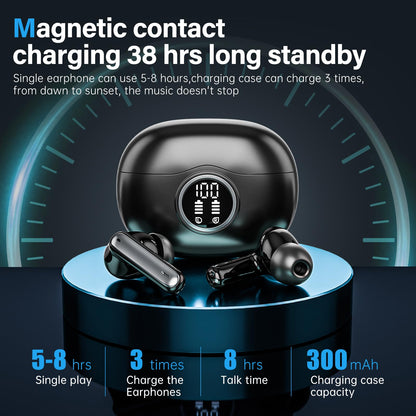 Sisism A10 Pro Wireless Earbuds, Bluetooth 5.3 Headphones HiFi Stereo 50H Playback LED Digital Display Ear Buds with ENC Noise Canceling Headset, IPX7 Waterproof Earphones for Gym/Running/Work - Black