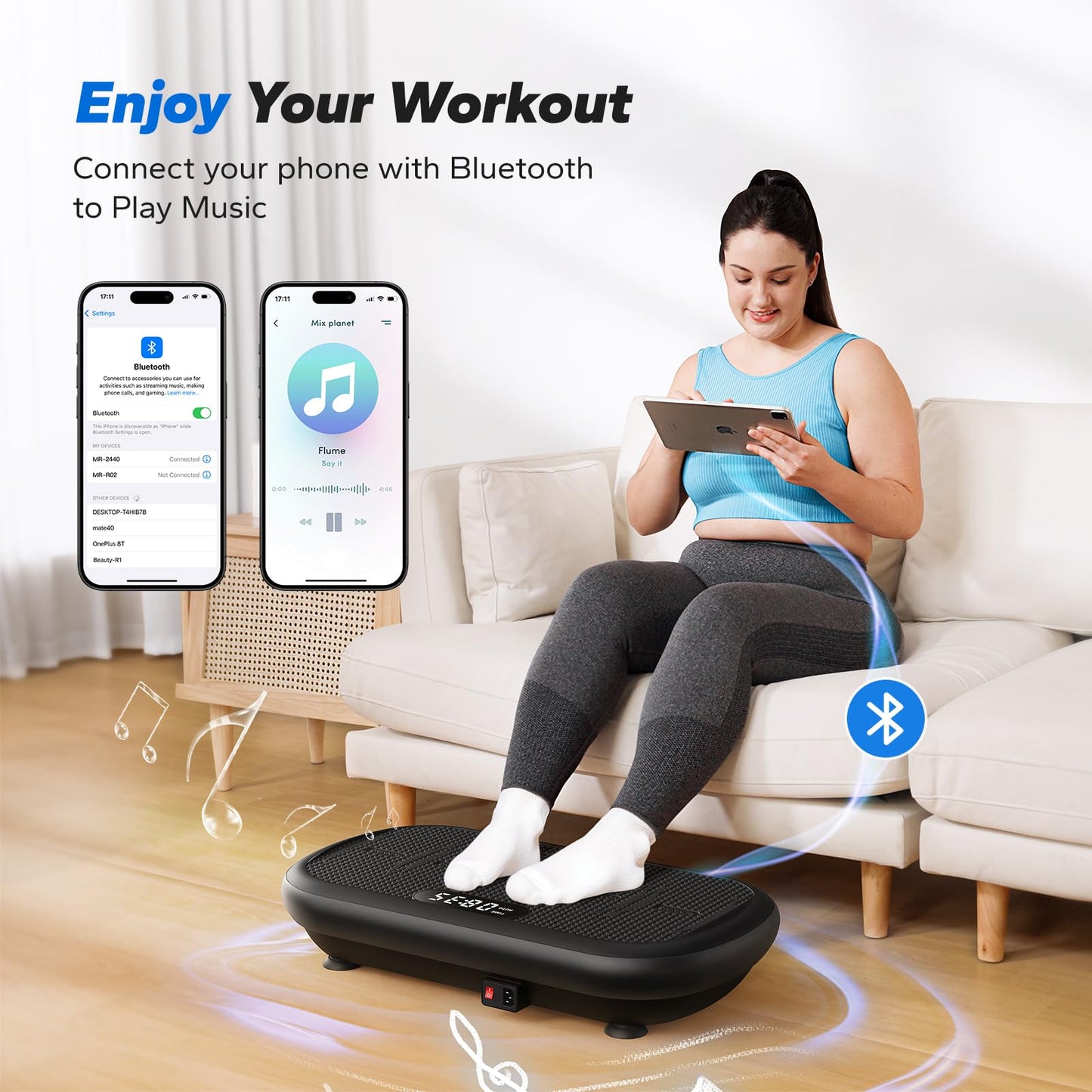MERACH Vibration Plate Exercise Machine, Vibration Plate 440 Lbs Capacity, Bluetooth and Silicone Pedal, Stimulate Deep Fat, Vibration Plate for Lymphatic Drainage, Vibrating for Weight Loss(Black)
