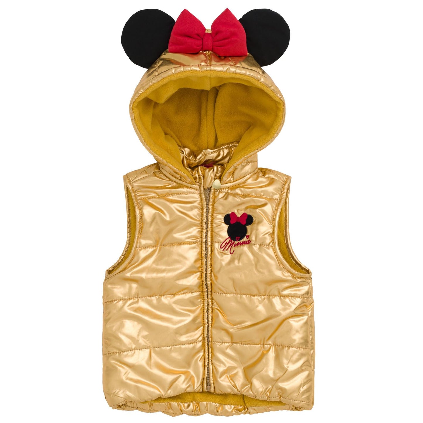 Disney Minnie Mouse Toddler Girls Zip Up Vest Puffer T-Shirt and Leggings 3 Piece Outfit Set Red/Yellow 5T