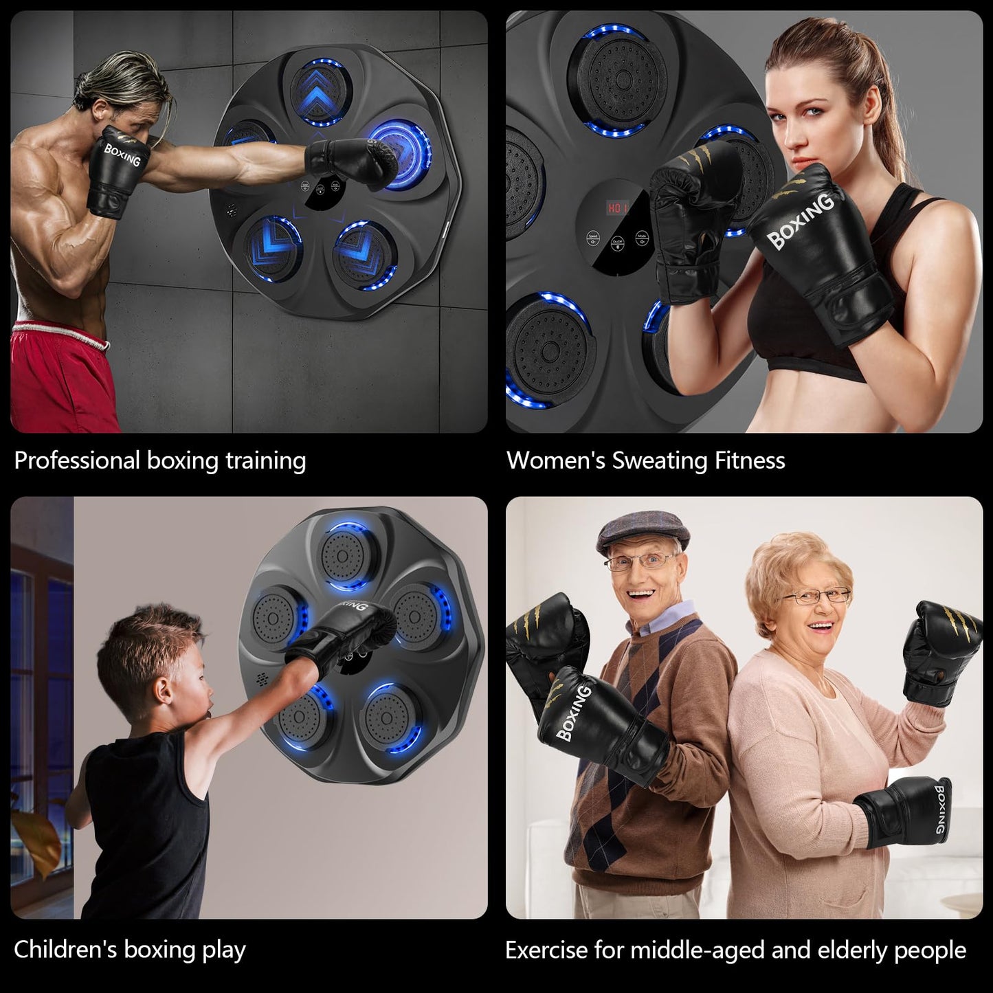 TGLLM Music Boxing Machine, Interactive Punching Trainer with Boxing Gloves, Large Size Wall Mounted Electronic Boxing Target for Adults Kids, 9 Modes & 9 Speeds