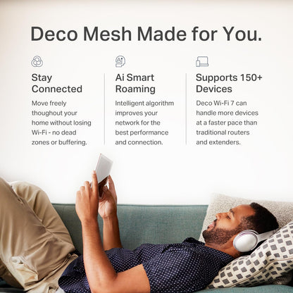 TP-Link Deco 7 BE25 Dual-Band BE5000 WiFi 7 Mesh Wi-Fi Router | 4-Stream, 240 Mhz Channels | Covers up to 2,600 Sq.Ft | 2X 2.5G Ports Wired Backhaul | VPN, MLO, HomeShield, Free Expert Help, 1-Pack