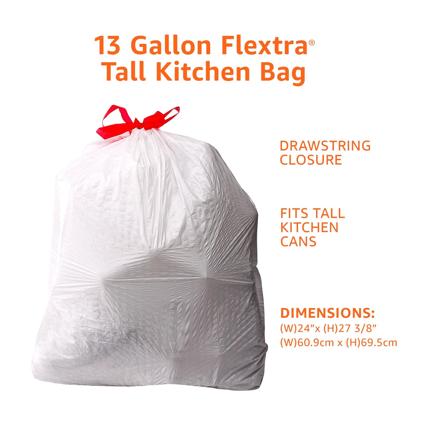 Amazon Basics Flextra Tall Kitchen Drawstring Trash Bags, Fresh Scent, 13 Gallon, 120 Count