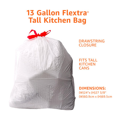 Amazon Basics Flextra Tall Kitchen Drawstring Trash Bags, Fresh Scent, 13 Gallon, 120 Count
