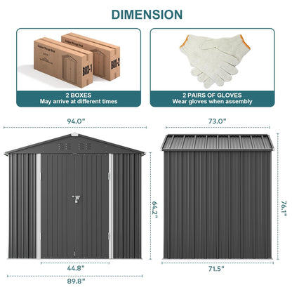 Gizoon Outdoor Storage Shed 8 x 6 FT, Galvanized Metal Garden Shed with Double Lockable Doors, Outdoor Storage Clearance for Backyard Patio Lawn-Dark Grey