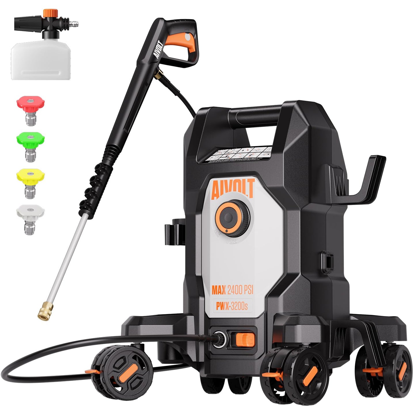 AIVOLT Electric Pressure Washer, Anti-Tipping Power Washer Surge Pressure 4800PSI with 36FT Cable & 25FT Hose, 4 Nozzles, Soap Tank, High Pressure Cleaner Machine for Car Washing, House, Garden