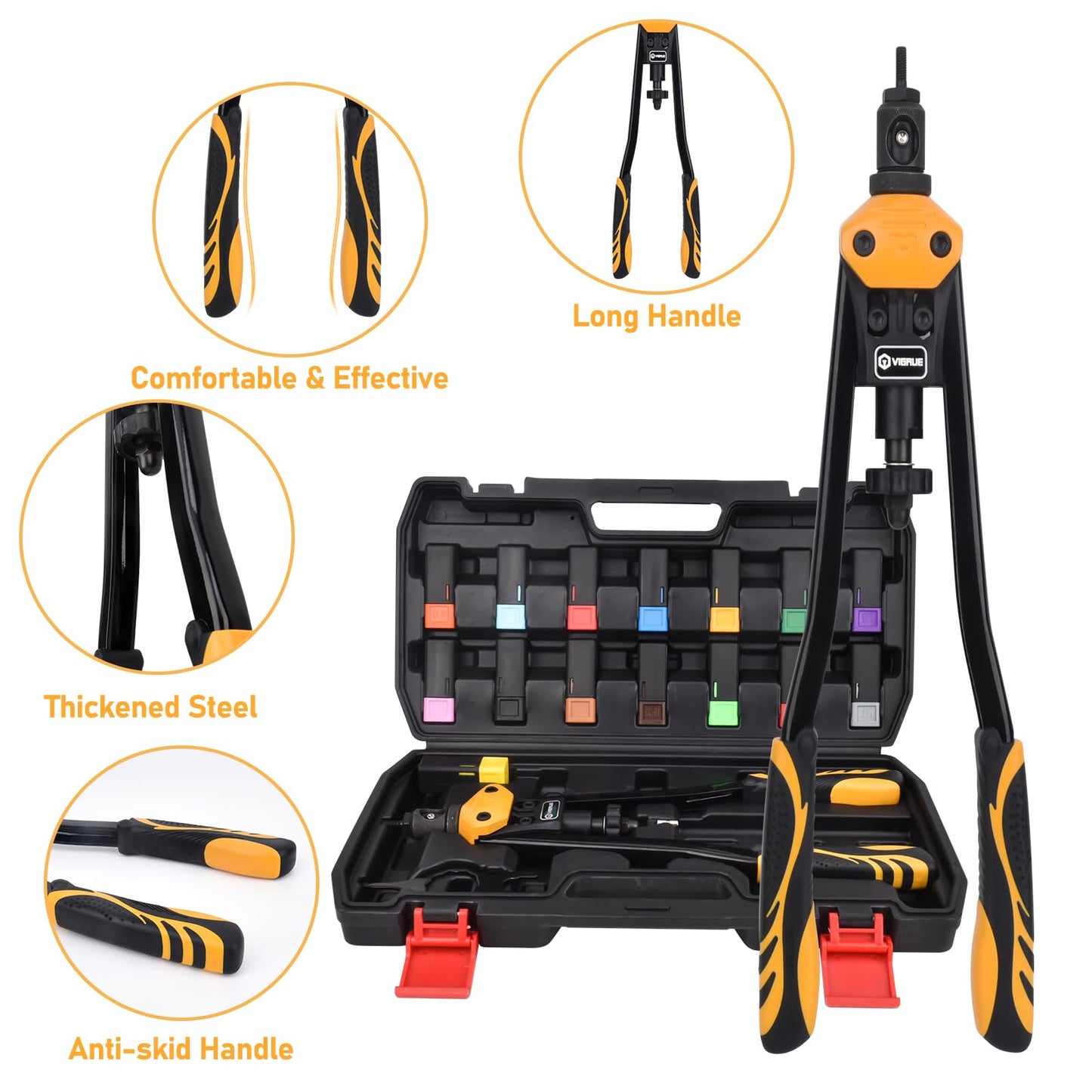 VIGRUE 16'' Rivet Nut Tool Kit Nutserts Rivnut Hand Tool Set with 15PCS Metric & SAE Mandrels and 300PCS Rivet Nuts Assortment