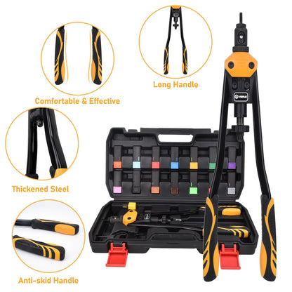 VIGRUE 16'' Rivet Nut Tool Kit Nutserts Rivnut Hand Tool Set with 15PCS Metric & SAE Mandrels and 300PCS Rivet Nuts Assortment