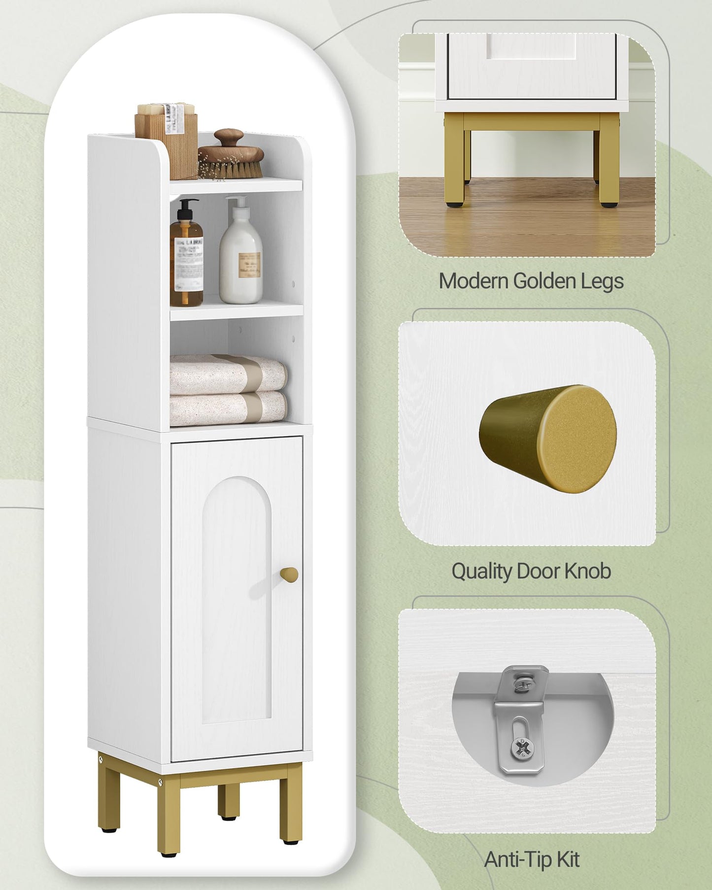 Hzuaneri Bathroom Storage Cabinet, Small Corner Floor Cabinet with Door and Shelves, Narrow Toilet Paper Holder, Bathroom Organizer with Adjustable Shelf, for Small Spaces, White BC08203X