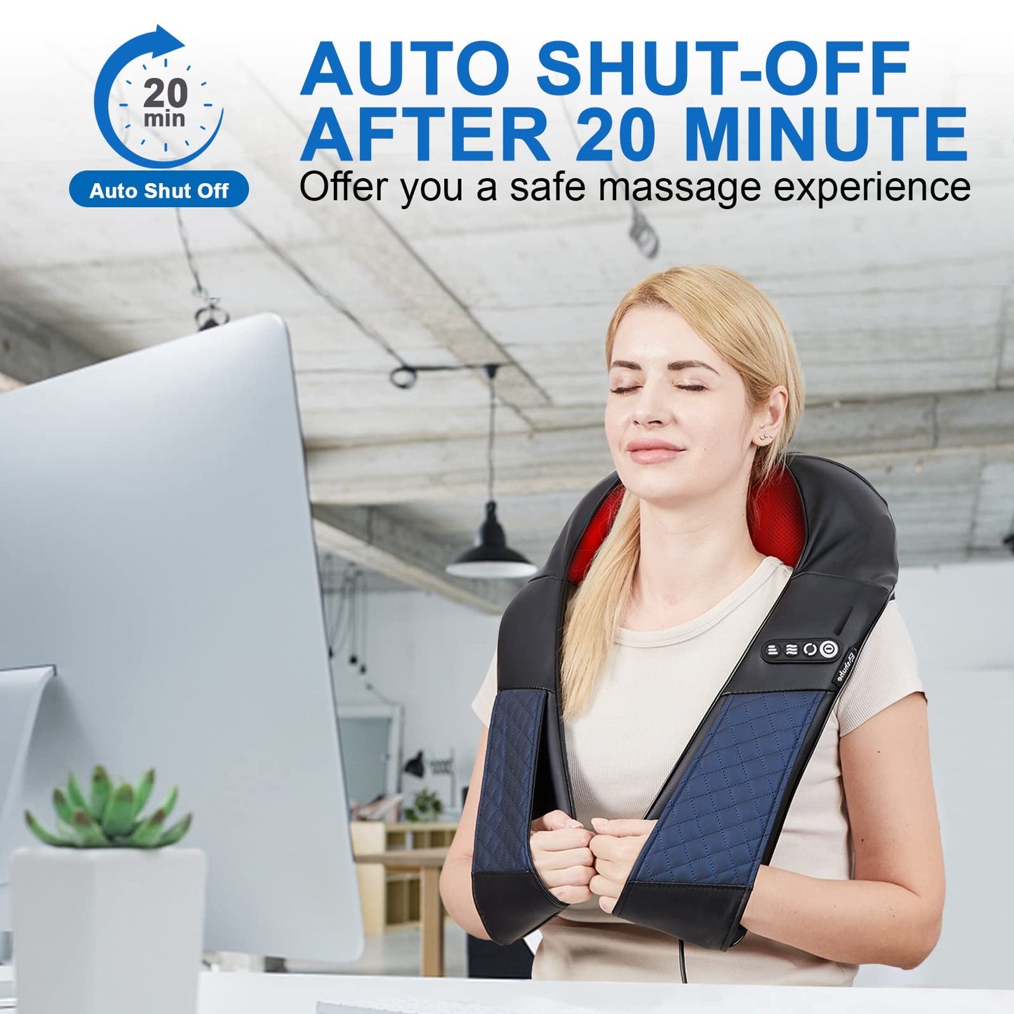 EAshuhe Neck and Shoulder Massager with Heat Shiatsu Back Massage Pillow with 3D Deep Tissue Kneading for Foot, Legs, Body Muscle - Use at Home, Office & Car