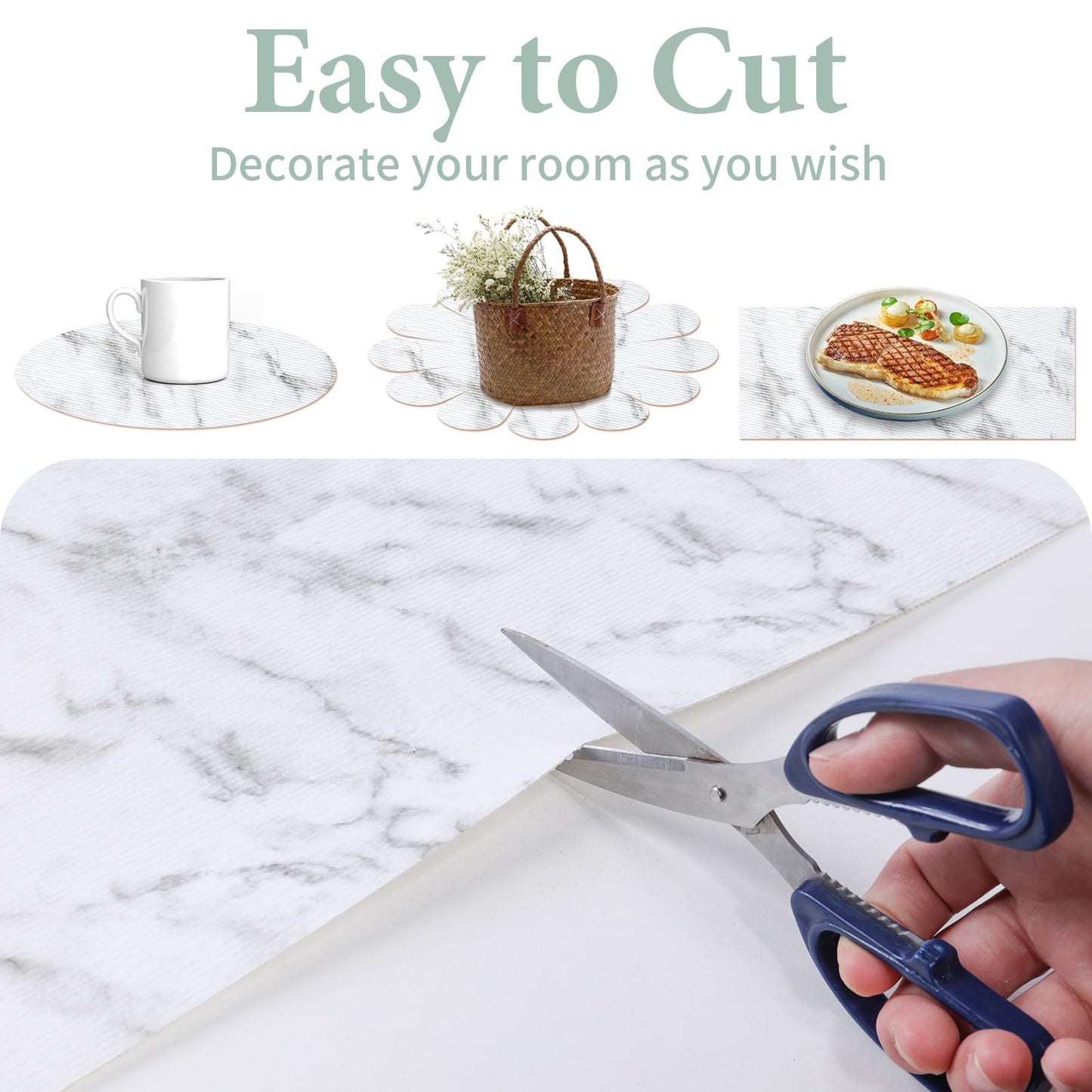 Drawer and Shelf Liner for Kitchen Cabinet: 12 in X 20 Ft Non Slip Waterproof Shelf Paper Non Adhesive Refrigerator Liners White Marble Easy Liners for Bathroom with Knife Tape Measure