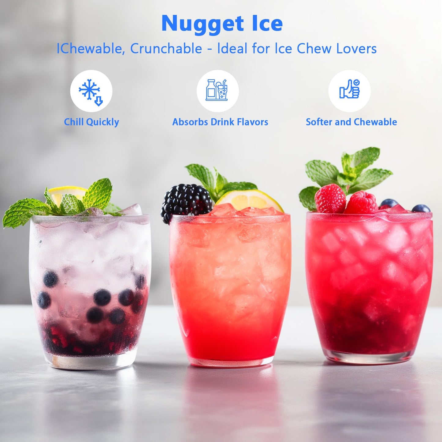 Nugget Ice Makers Countertop, Pebble Ice Maker Machine with Dispenser 44lbs/24H, Soft Chewable Pellet Ice Machine, 3.3lbs Ice Storage, Self-Cleaning Ice Maker for Home/Kitchen/Party/Office, Black