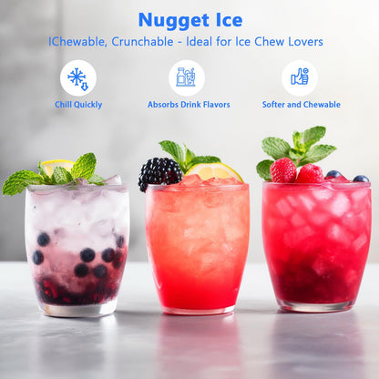 Nugget Ice Makers Countertop, Pebble Ice Maker Machine with Dispenser 44lbs/24H, Soft Chewable Pellet Ice Machine, 3.3lbs Ice Storage, Self-Cleaning Ice Maker for Home/Kitchen/Party/Office, Black