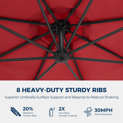 HOMSHADE 10ft Offset Patio Umbrella - Offset Hanging Cantilever Patio Outdoor Market Umbrella UPF50+ UV Protection with Easy Tilt Adjustment and Crank for Pool Deck and Garden(Red)