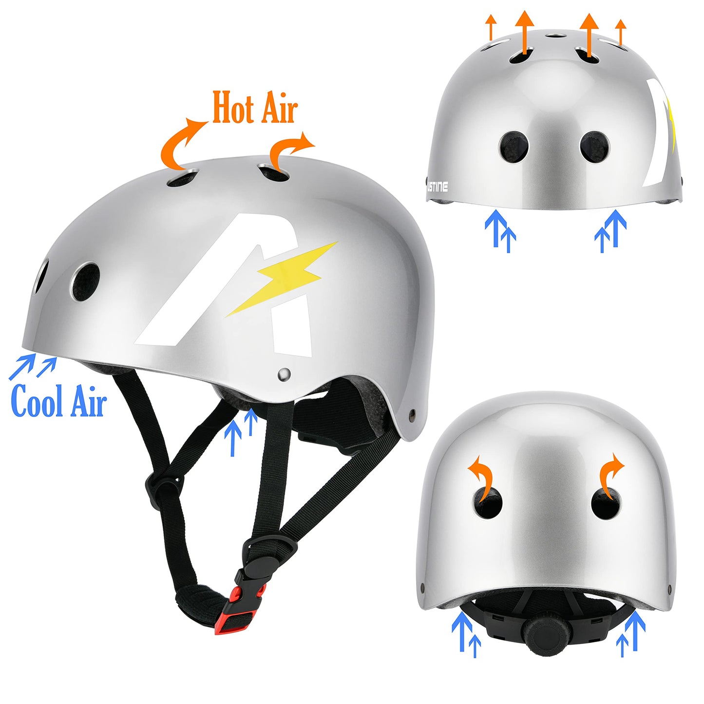 USTINE Skateboard Helmet, Bike Helmet, Adjustable and Multi-Sport for Boys Girls Toddler Youth Adults Multi-Sports Scooter Roller Skate Inline Skating Cycling Rollerblading