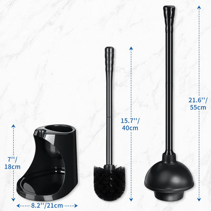 Qaestfy Toilet Plunger and Brush Set for Bathroom Cleaning, 2-in-1 Long Handle Toilet Bowl Brush with Stiff Bristles & Powerful Plunger, Space-Saving Holder (Pack of 2)
