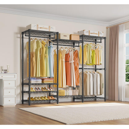 VIPEK V5 Portable Closet Wardrobe Heavy Duty Clothes Rack, Freestanding Clothing Rack with 4 Hang Rods & 8 Shelves, Adjustable Closet Racks, 68.9" L x 15.7" W x 76.4" H, Max Load 890LBS, Black