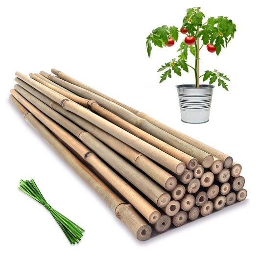 Plant Stakes,18 Inches Natural Garden Bamboo Sticks,BOVITRO 20Pcs Plant Support Stakes for Tomatoes,Beans,Vegetable and Potted Plants