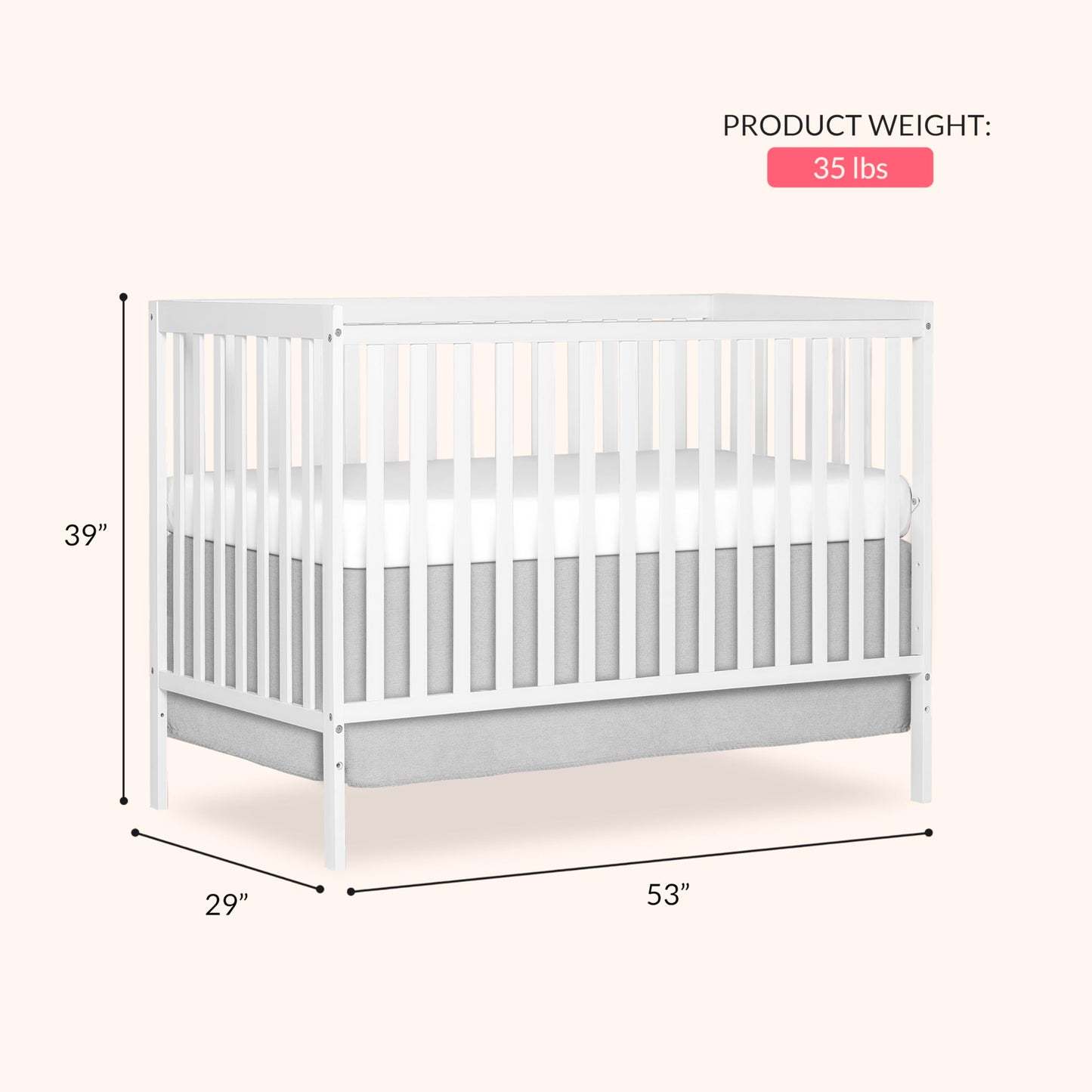 Dream On Me Synergy 5-in-1 Convertible Full-Size Baby Crib with Toddler, Day & Full Bed Conversion in White, GreenGuard Gold & BSA, 3 Mattress Heights, Sustainable Pinewood