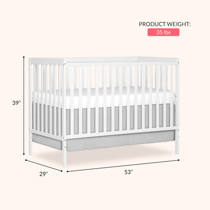 Dream On Me Synergy 5-in-1 Convertible Full-Size Baby Crib with Toddler, Day & Full Bed Conversion in White, GreenGuard Gold & BSA, 3 Mattress Heights, Sustainable Pinewood
