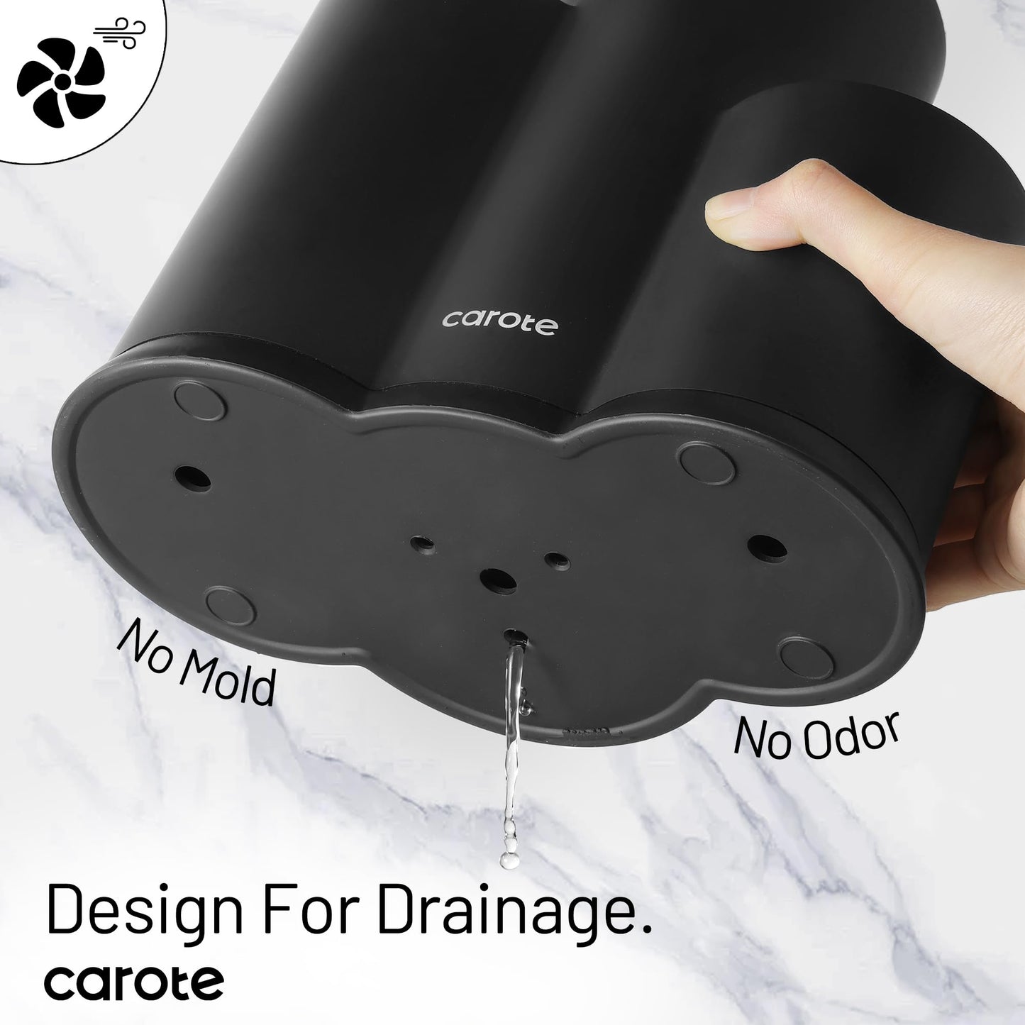 CAROTE 16 Pieces Kitchen Utensils Set, Silicone Cooking Utensils Set with Wooden Handle, Stainless Steel Knife Set with Block, Kitchen Utensil Gadgets Cutlery with Anti-slip Handle, Black