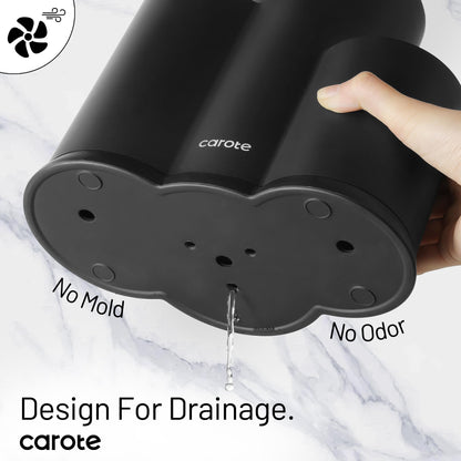 CAROTE 16 Pieces Kitchen Utensils Set, Silicone Cooking Utensils Set with Wooden Handle, Stainless Steel Knife Set with Block, Kitchen Utensil Gadgets Cutlery with Anti-slip Handle, Black