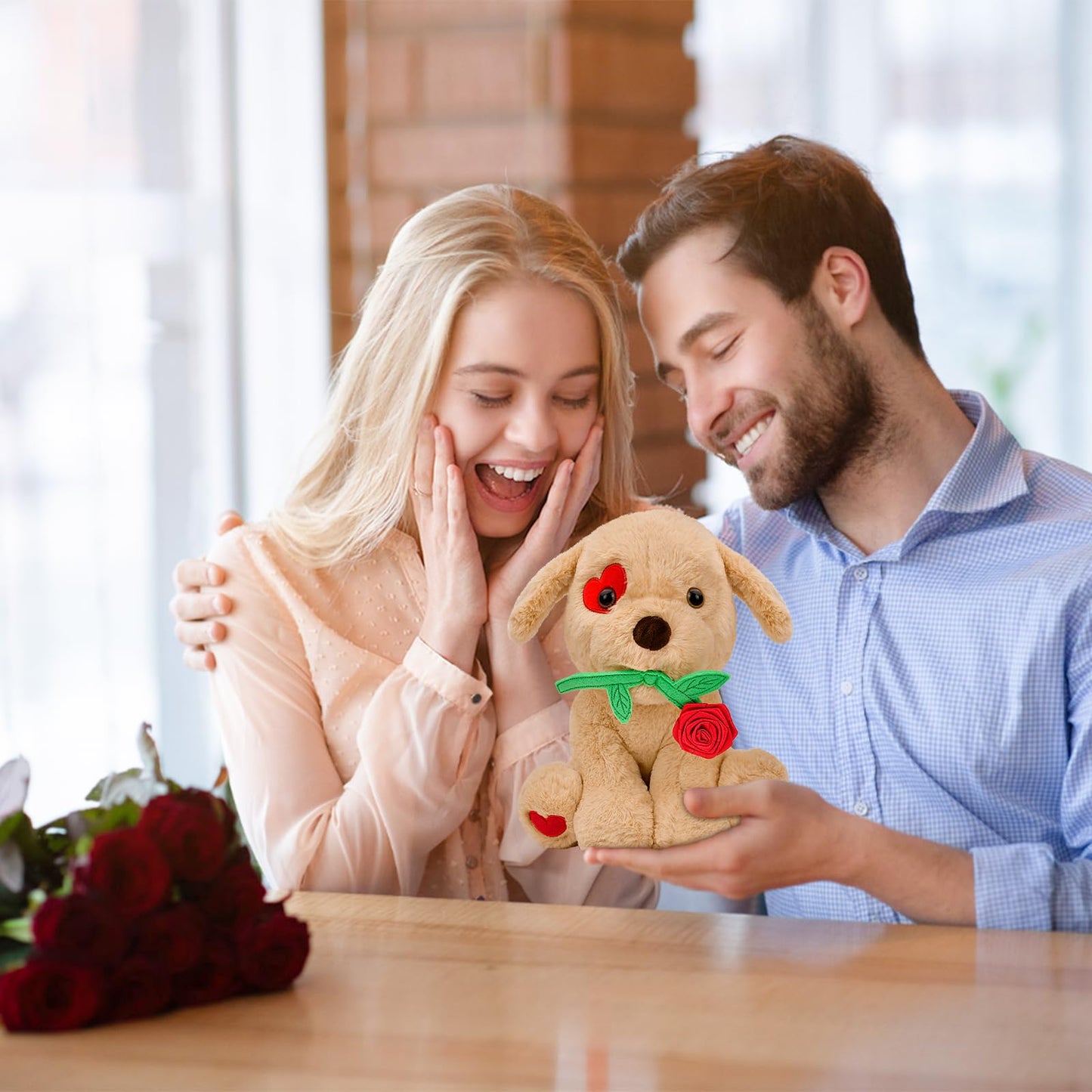 Valentines Day Gifts for Her: 10 inch Funny Cute Plush Dog with Rose for Wife Fiancée Girlfriend Women Mom Kids Naughty Valentine's Stuffed Animals Romantic Gifts for Birthday Wedding Anniversary Xmas