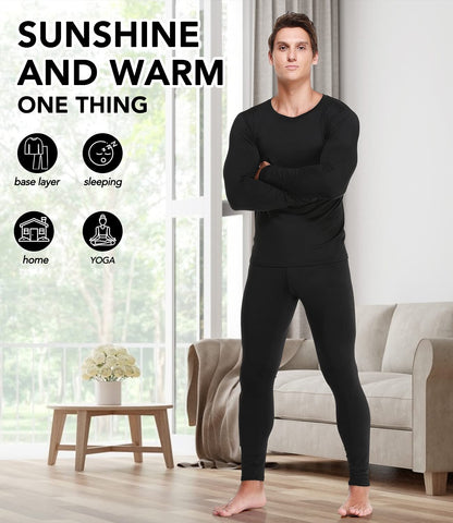 JZCreater Thermal Underwear for Men, Mens Long Johns Thermal Underwear Set, Fleece Lined Base Layer for Cold Weather Black