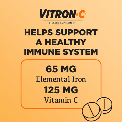 Vitron-C Iron Supplement, Once Daily, High Potency Iron Plus Vitamin C, Support Red Blood Cell Production, Dye Free Tablets, 60 Count, 2 Pack