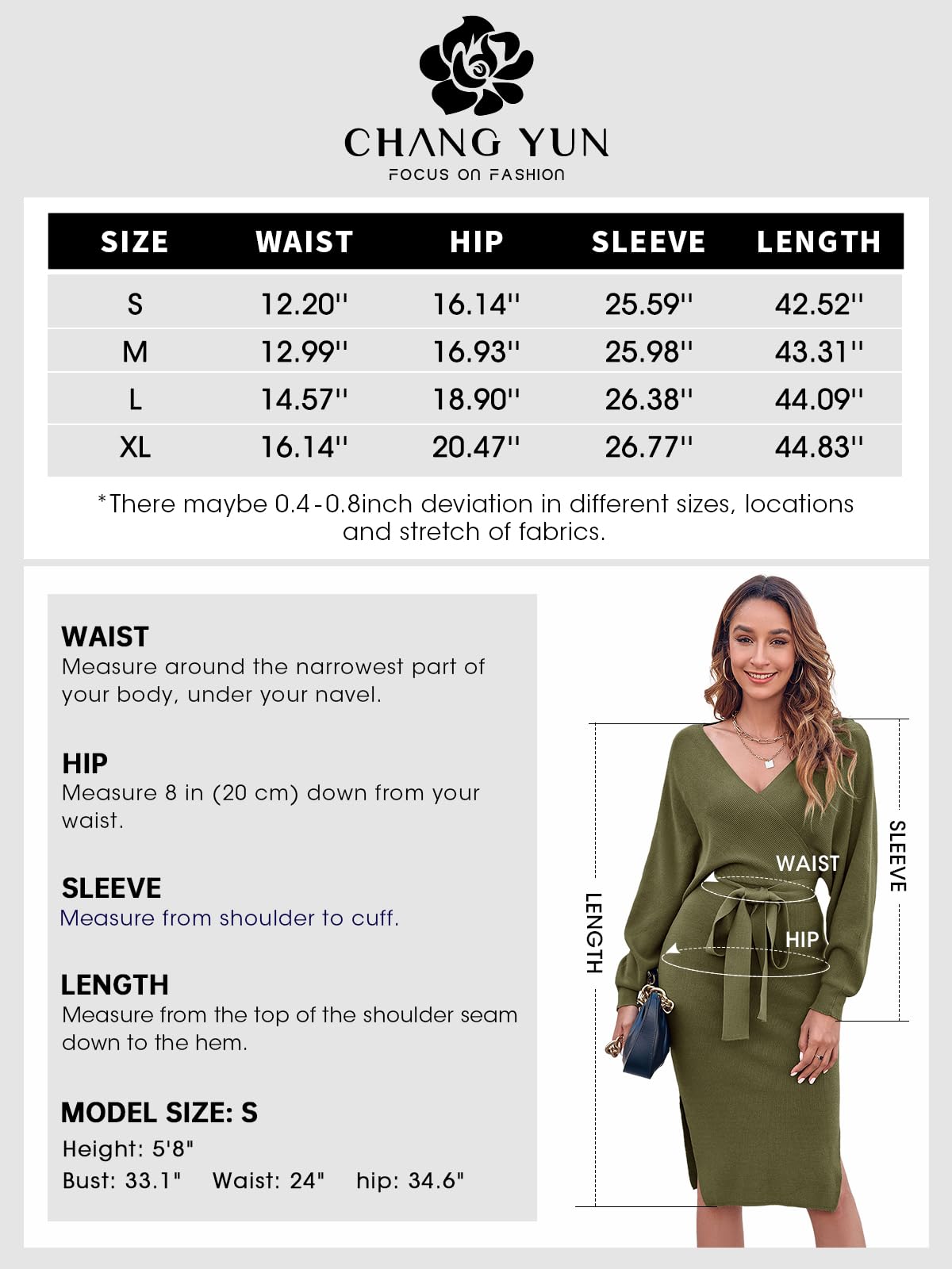 Chang Yun Women's Long Maxi Sweater Dresses Sexy Wrap Batwing V Neck Slit Open Back Holiday Bodycon Dress with Belt Coffee