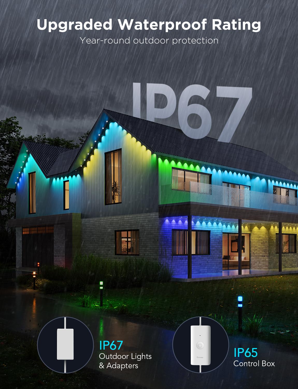 Govee Permanent Outdoor Lights Pro, 100ft with 60 RGBIC LED Lights for Daily and Accent Lighting, 75 Scene Modes for Christmas, IP67 Waterproof, Works with Alexa, Google Assistant, Matter, White