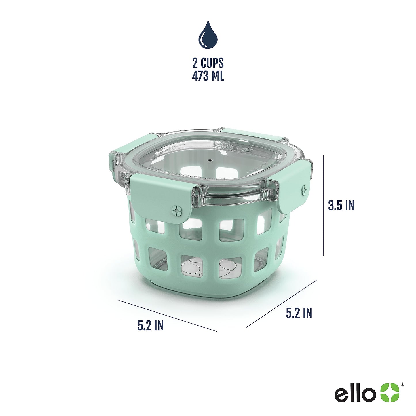 Ello DuraGlass Rounds Glass Food Storage Containers - Meal Prep Bowls with Silicone Sleeve and Airtight Lids, 2 Cup, Yucca