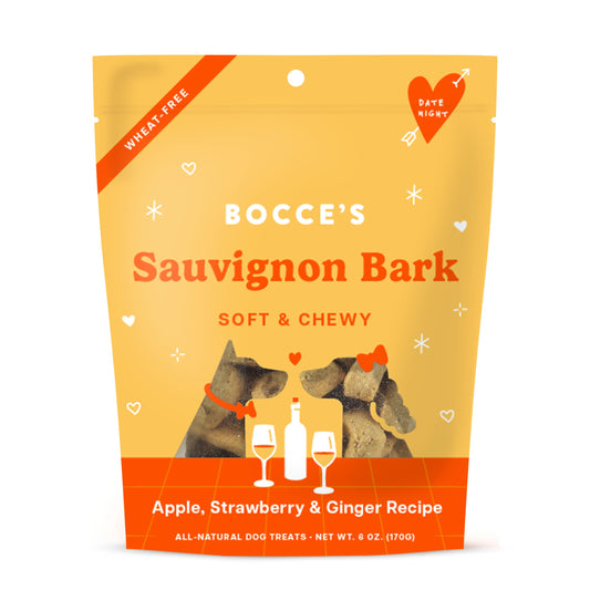 Bocce's Bakery Sauvignon Bark Treats for Dogs, Wheat-Free Everyday Dog Treats, Made with Real Ingredients, Baked in The USA, All-Natural Soft & Chewy Cookies, Apple, Strawberry, & Ginger, 6 oz