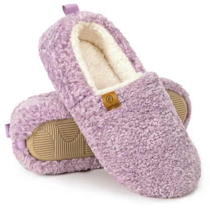 EverFoams Women’s Soft Curly Full Slippers Memory Foam Lightweight House Shoes Cozy Loafer with Polar Fleece Lining Purple,7-8 US