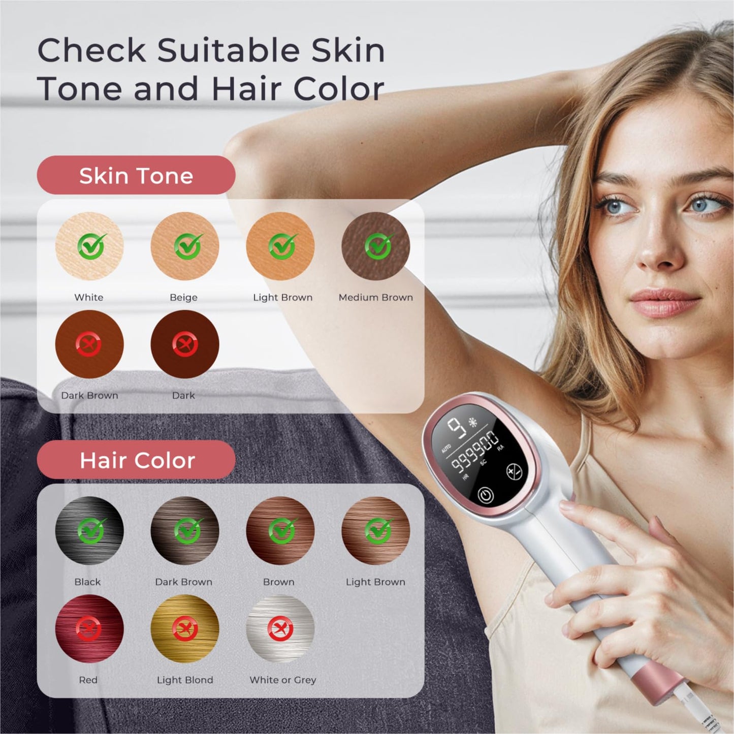 Laser Hair Removal for Women and Men, IPL with Ice-Cooling System for Nearly Painless And Long-Lasting Result At-Home Permanent Hair Removal Device 999999 Flashes for Whole Body Use