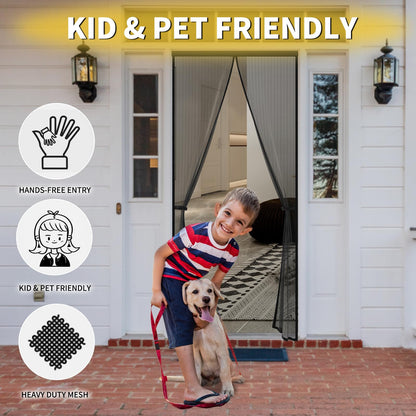 Magnetic Screen Door - Fit for Door Size:36 x 82 Inch, Screen Itself Size:38"x83", Hands Free Mesh Partition,Heavy Duty Curtain Keeps Bugs Out, Frame Hook & Loop, Pet and Kid Friendly