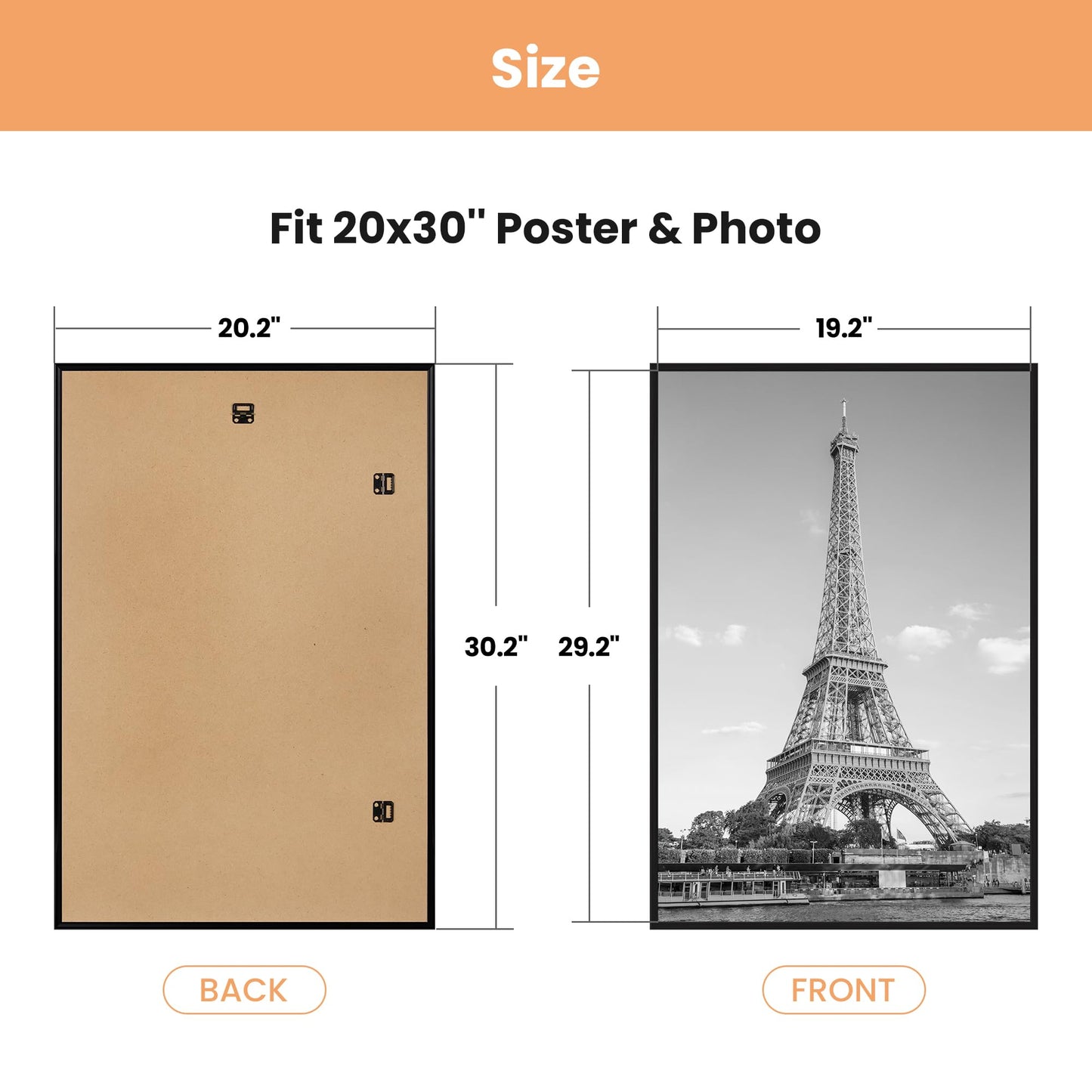upsimples 20x30 Picture Frame Black 3 Pack, Scratch-Proof Poster Frames 20 x 30 for Photo Gallery - Slide-In Strips, Horizontal or Vertical Wall Mounting