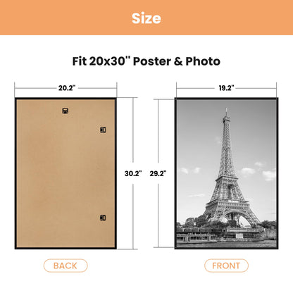 upsimples 20x30 Picture Frame Black 3 Pack, Scratch-Proof Poster Frames 20 x 30 for Photo Gallery - Slide-In Strips, Horizontal or Vertical Wall Mounting