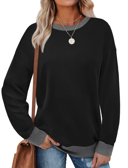 Sweatshirt for Women Crewneck Long Sleeve Shirts Womens Tops Pullover Casual Black Sweaters Business Casual Outfits L