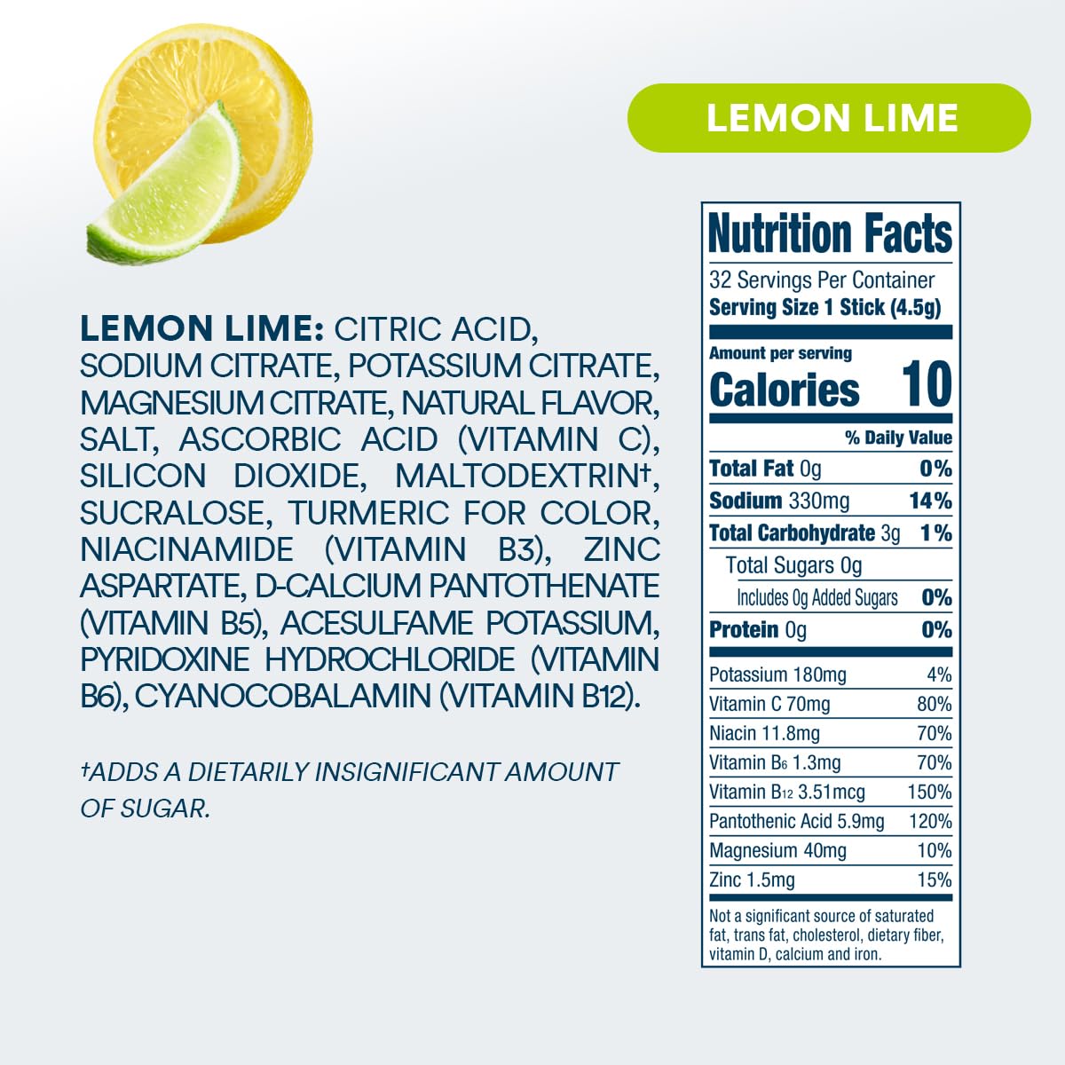 DripDrop Sugar Free Hydration Packets - Zero Lemon Lime - Single Serve Electrolytes Powder Drink Mix - Non-GMO, Gluten Free, Vegan - 32 Sticks