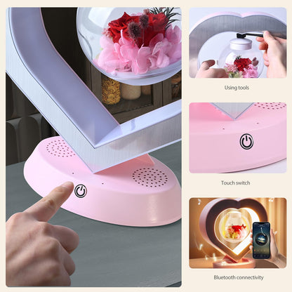 LoveLin Heart Preserved Rose Flowers with Bluetooth Speakers, 5W Pink Magnetic Levitation Table Lamp with Variable Color LED Light, Unique Forever Flower Gift for Women, Girls, Mother and Grandma