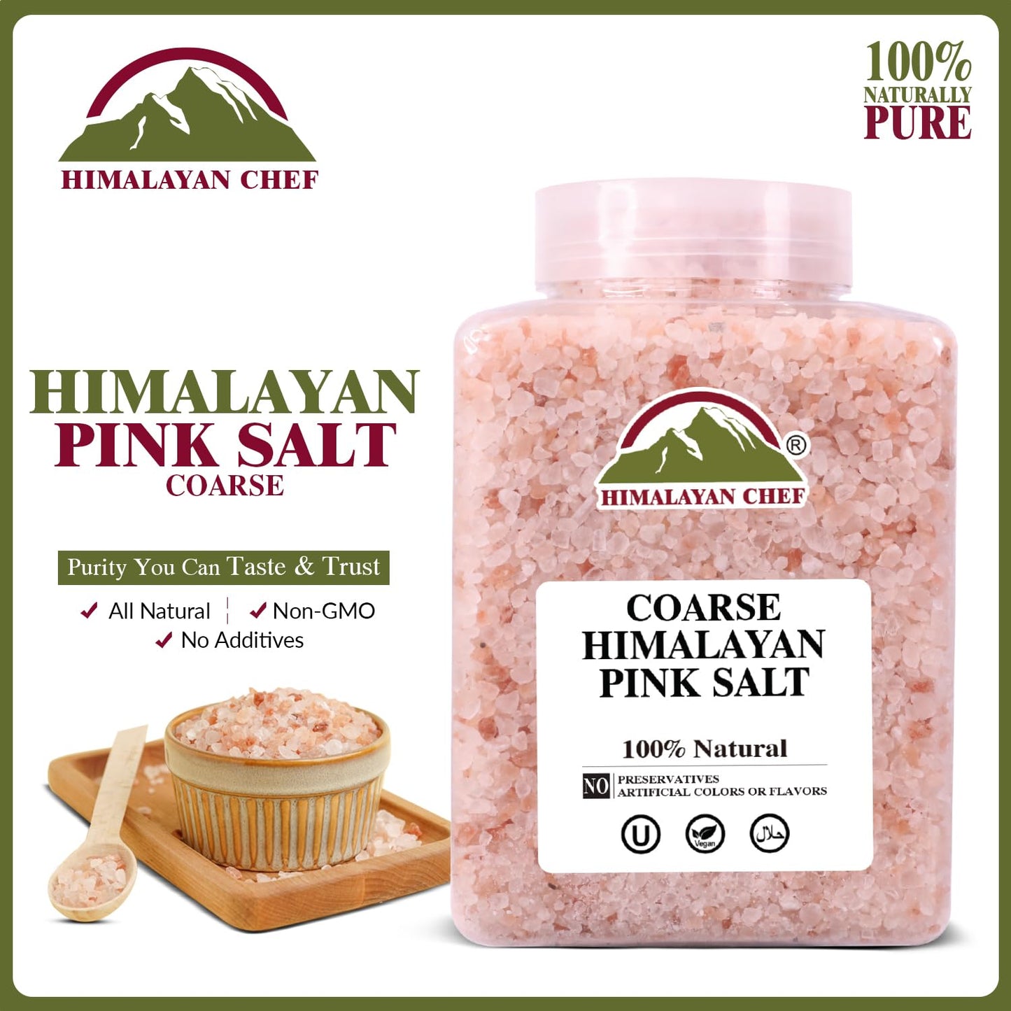 Himalayan Chef Pink Himalayan Salt Coarse Grain, Plastic Jar - 5 lbs. For Refill Grinders